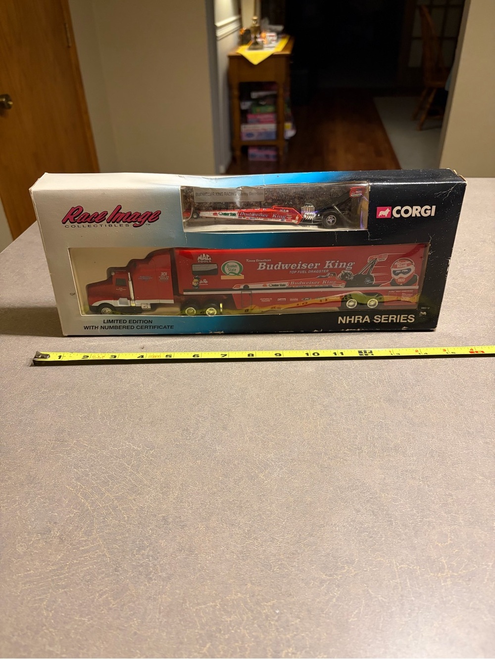 Corgi 1:64 Diecast Budweiser King Transporter Car & Dragster Damaged Box